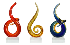 Hand Made Blown Love Knot Murano Style Abstract Art Sculptures - Set of 3