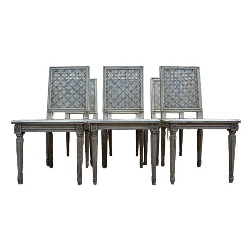 Louis XVI Style Painted Cane Chairs, Set of 6 For Sale