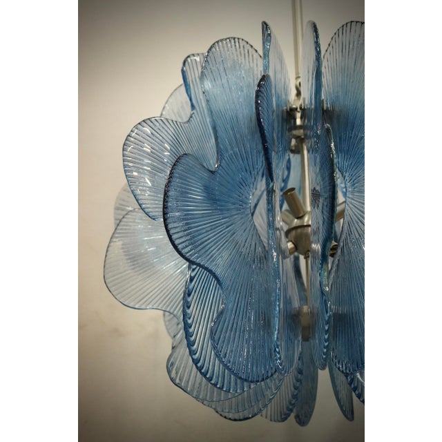 Murano Aqua Blu Glass Chandeliers and Pendant in the style of Fontana Arte, 1990s For Sale - Image 4 of 10