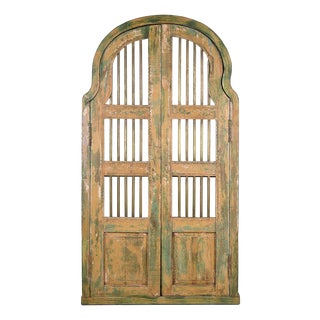 Indian Door in Solid Wood and Patinated Iron For Sale