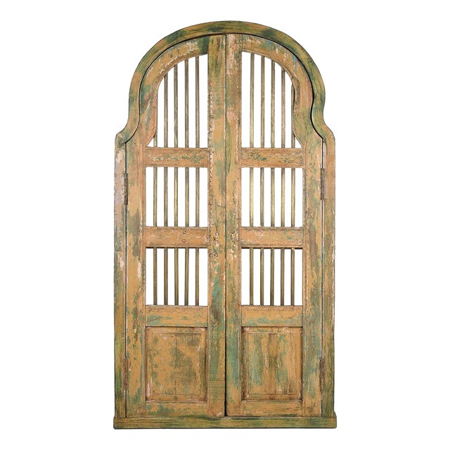 Indian Door in Solid Wood and Patinated Iron For Sale