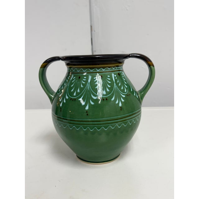 Hungarian Folk Art Double-Handled Pottery Vessel, Signed For Sale - Image 4 of 12