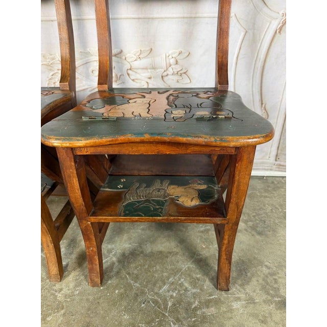 Pair of Hand-Painted Convertible Library Step Ladder Chairs With Dog Motif For Sale - Image 14 of 15