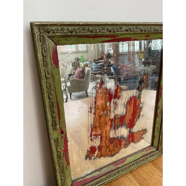 Green Antique Wall Mirror With Copper For Sale - Image 8 of 17