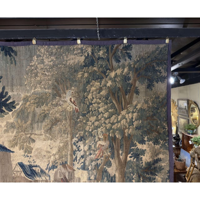 Late 18th Century 18th Century French Aubusson Verdure Tapestry With Château Landscape For Sale - Image 5 of 12