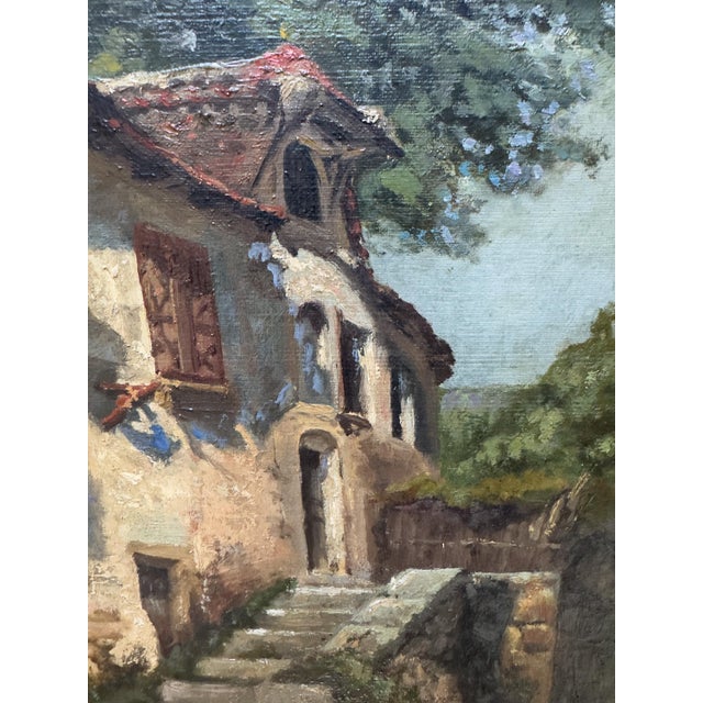 Textile Large 19th-Century French Village Oil Painting by Jean-Georges Pasquet, After Dameron For Sale - Image 7 of 18