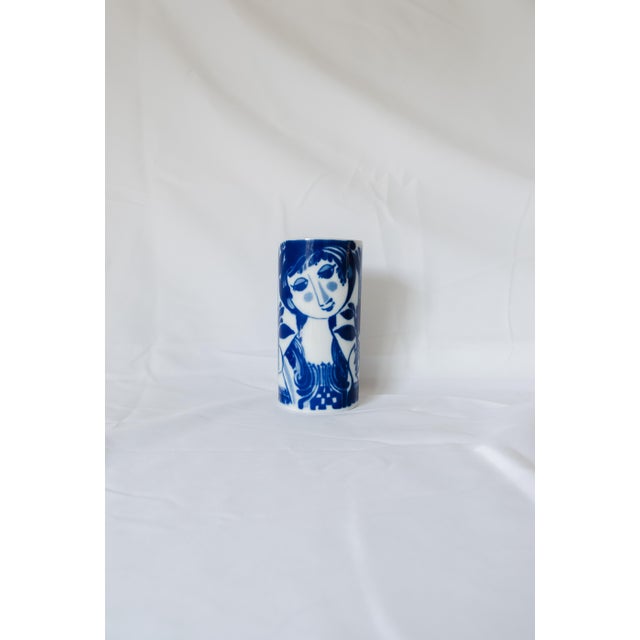 Royal Blue Mini Bjørn Wiinblad Mid Century Modern Blue and White Glazed Porcelain Vase For Sale - Image 8 of 8