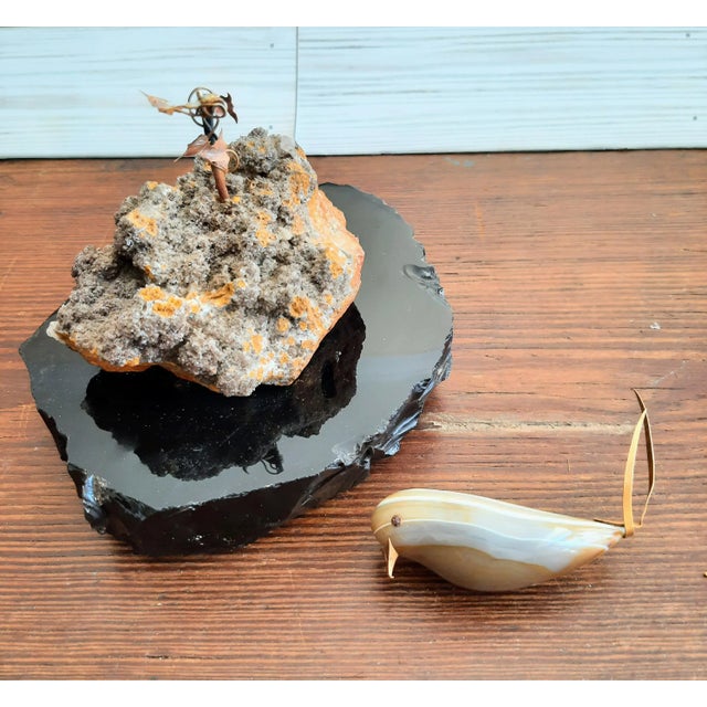 14k Gold Mounted Agate Bird on Crystal Rock Sculpture For Sale - Image 10 of 12