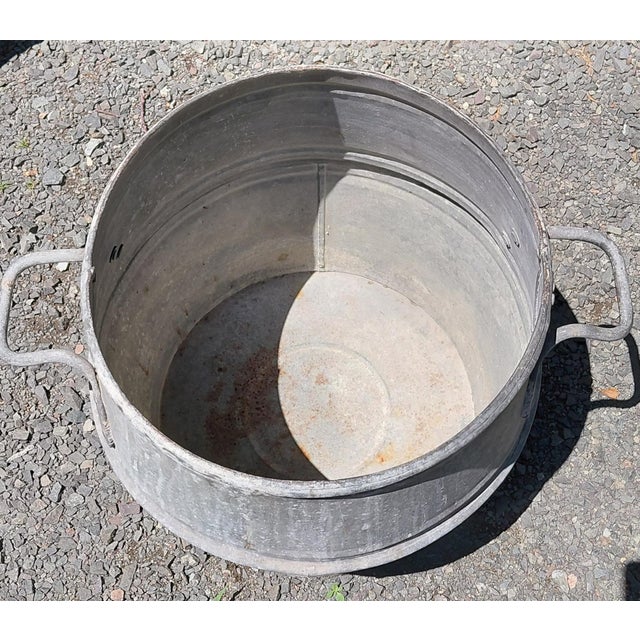 Metal Vintage Belgian Galvanized Dolly Tub With Handles Planter For Sale - Image 7 of 10