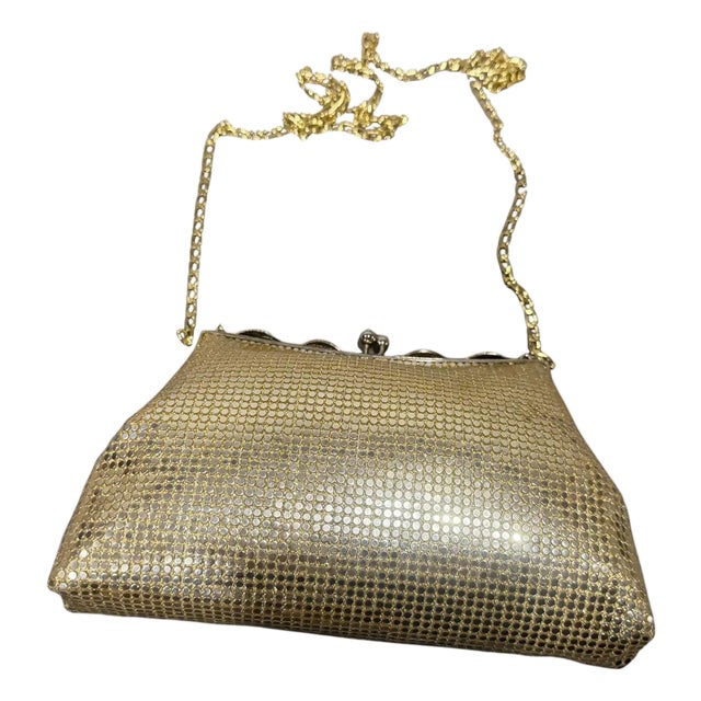 An Amazing 1940s Gold Tone Metal and Yellow Satin Italian Evening Bag For Sale