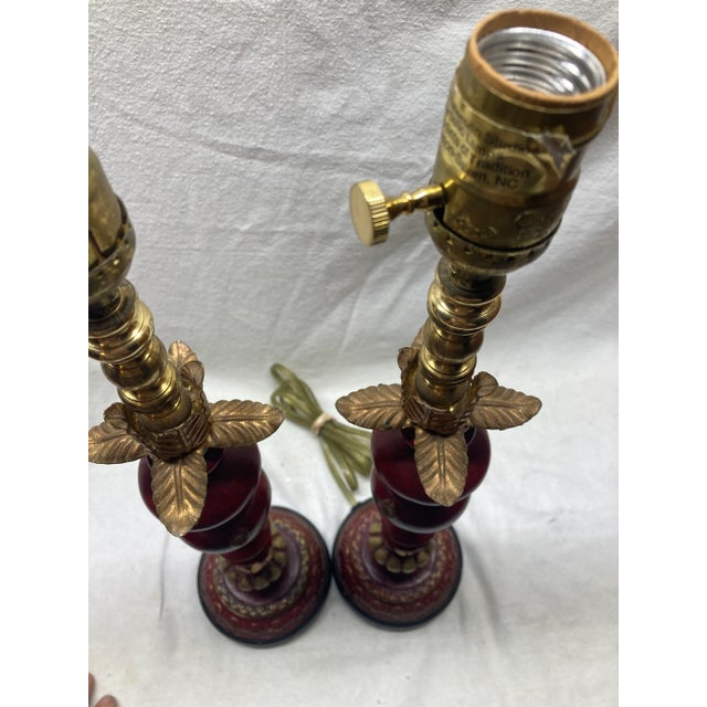 Wood 1990s Burgundy Kelly Petersen Wildwood Designs Buffet Table Lamps - a Pair For Sale - Image 7 of 9