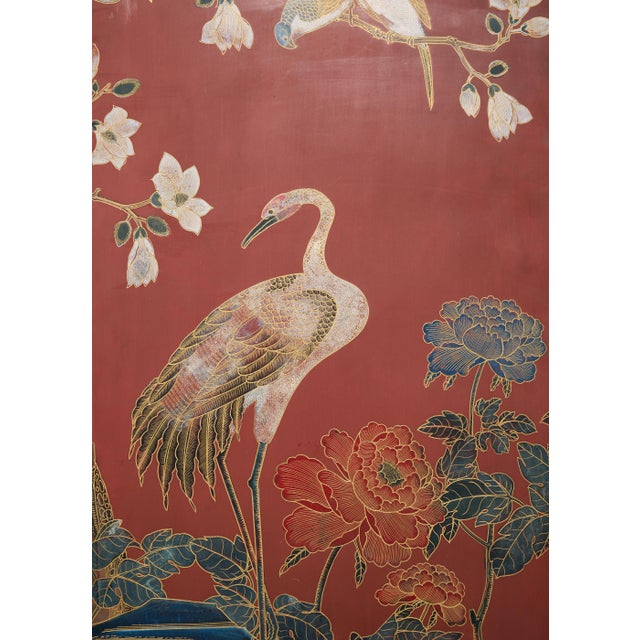 Chinese Export Four Panel Red Lacquered Chinoiserie Gilt Screen For Sale - Image 11 of 18
