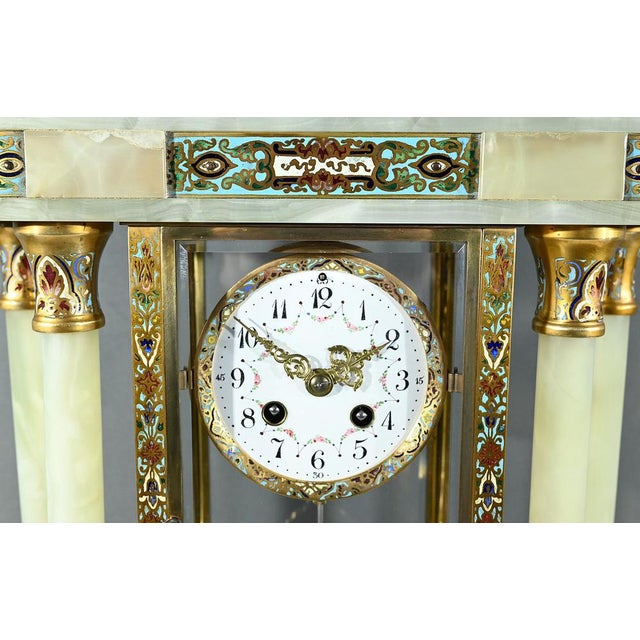 Gemstone Napoleon III Clock with Columns in Onyx and Enamels, 19th Century For Sale - Image 7 of 18