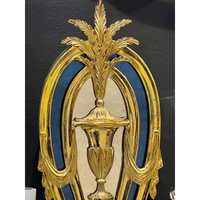1920 Caldwell Bronze Sconces With Mirror and Cobalt Glass For Sale In New York - Image 6 of 10