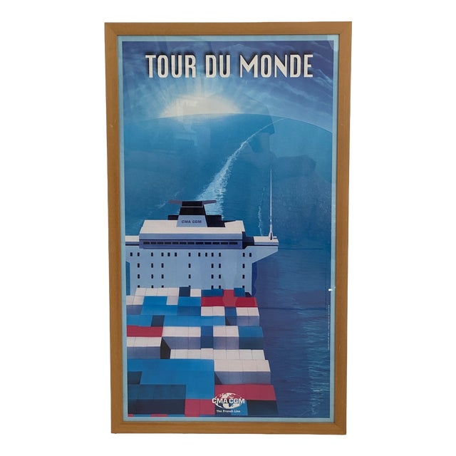 Cargo Ship French Line CMA CGM 2000 Around the World Poster by Richard Roussel For Sale