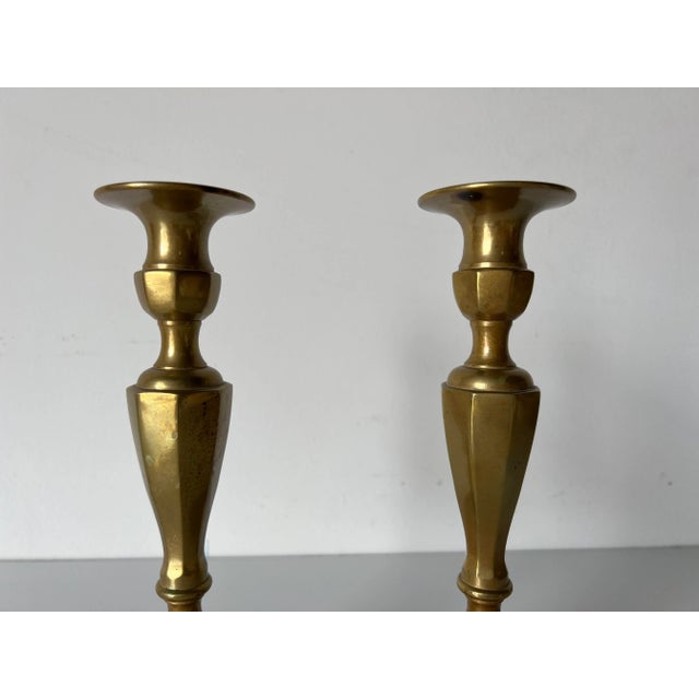 1970s Matching Brass Candle Holders- a Pair For Sale In Miami - Image 6 of 12