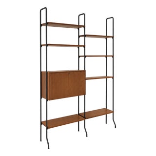 Mid Century Modern Italian Teak Freestanding Wall Unit Bookcase – Vintage Wall Shelving, C. 1950’s For Sale