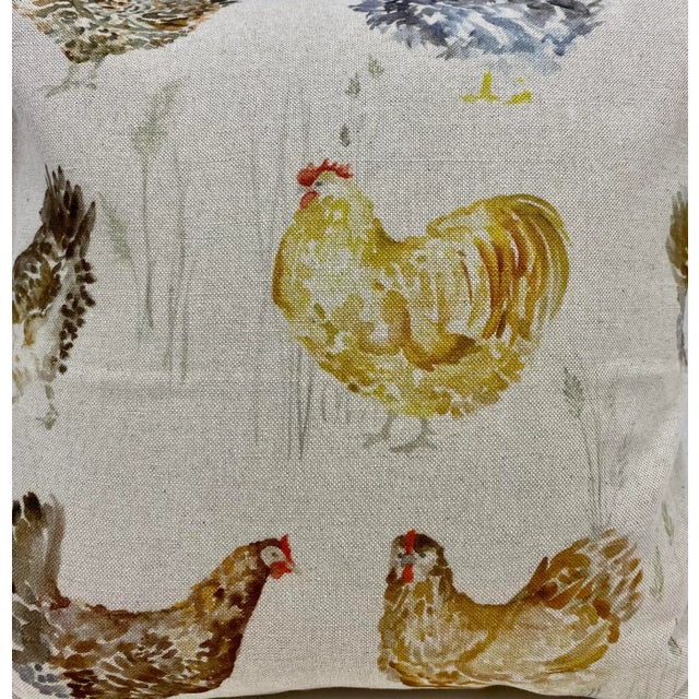 16" Square Pillow Adorned With a Bevy of Colorful Chickens - Made in Uk. For Sale - Image 4 of 7