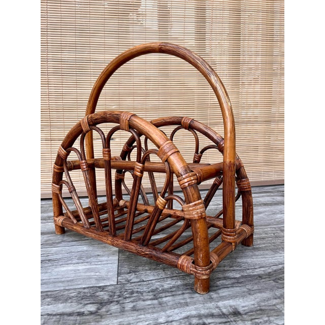 Mid Century Modern Rattan Bamboo Magazine Rack in the Style of Franco Albini For Sale In Miami - Image 6 of 13