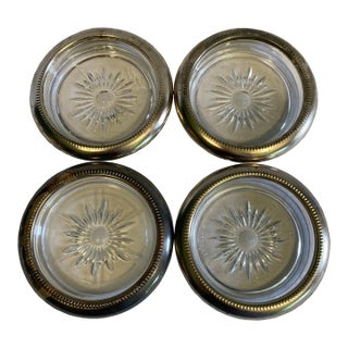 Vintage Italian Silverplate & Glass Coasters – Set of 4 For Sale
