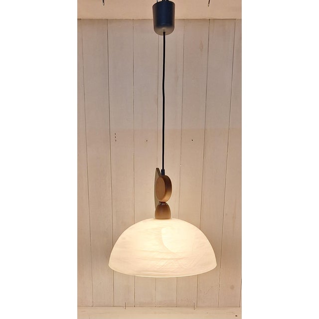 Brown Vintage Pendant Lamp with Marbled White Glass Shade by Honsel, 2000s For Sale - Image 8 of 8