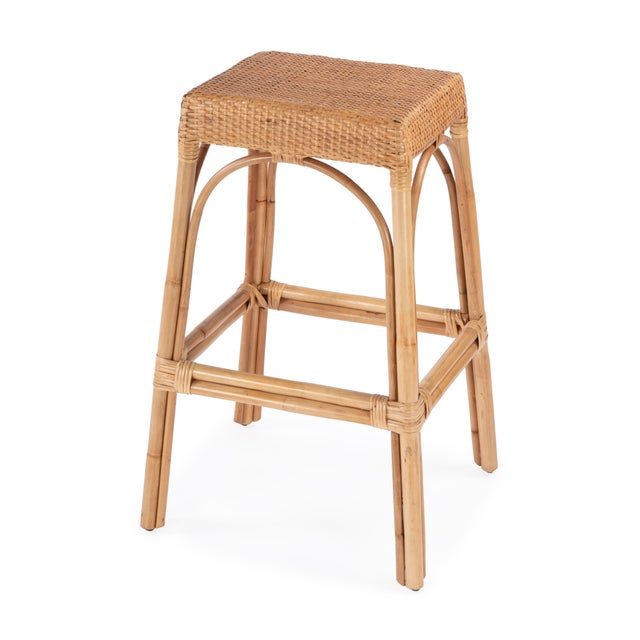 Robias 30 in. Seat Height Rectangular Rattan Backless Bar Stool, Natural/ Natural Rattan Frame For Sale - Image 9 of 9