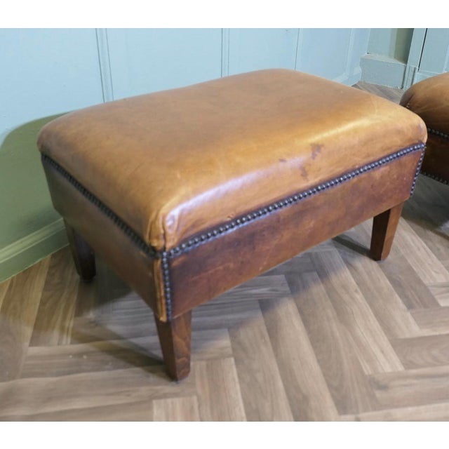 1900 - 1909 Sturdy Leather Library Ottomans, 1900, Set of 2 For Sale - Image 5 of 8