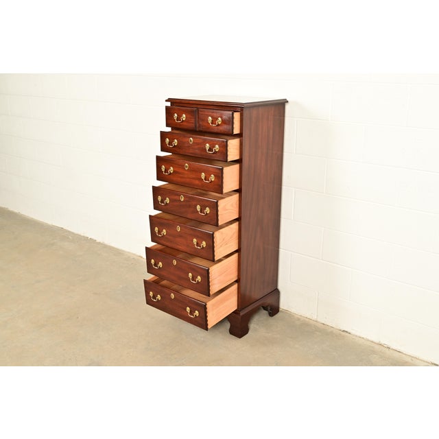 Henkel Harris Chippendale Carved Solid Mahogany Lingerie Chest or Highboy Dresser For Sale In South Bend - Image 6 of 14