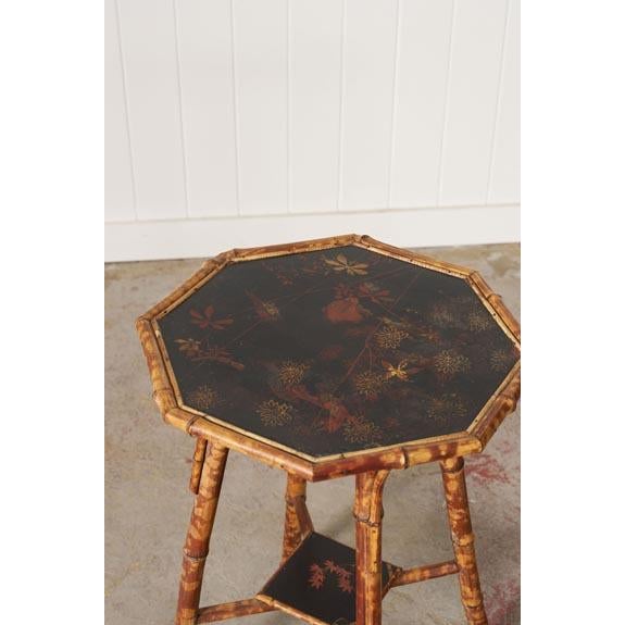 English Late 19th Century Aesthetic Movement English Tiger Bamboo Octogonal Table With Original Lacquer For Sale - Image 3 of 9