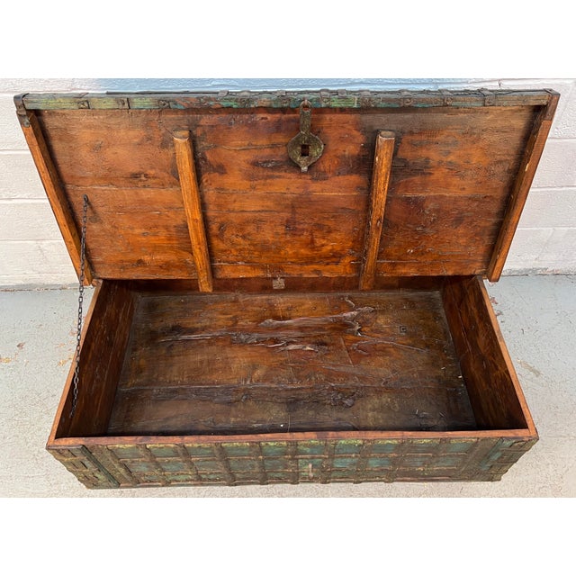 Antique Indian Pitara Chest With Turquoise Patina For Sale - Image 11 of 18