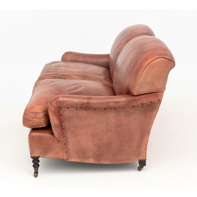 George Smith Red Leather Two-Seat Club Sofa For Sale In New York - Image 6 of 7