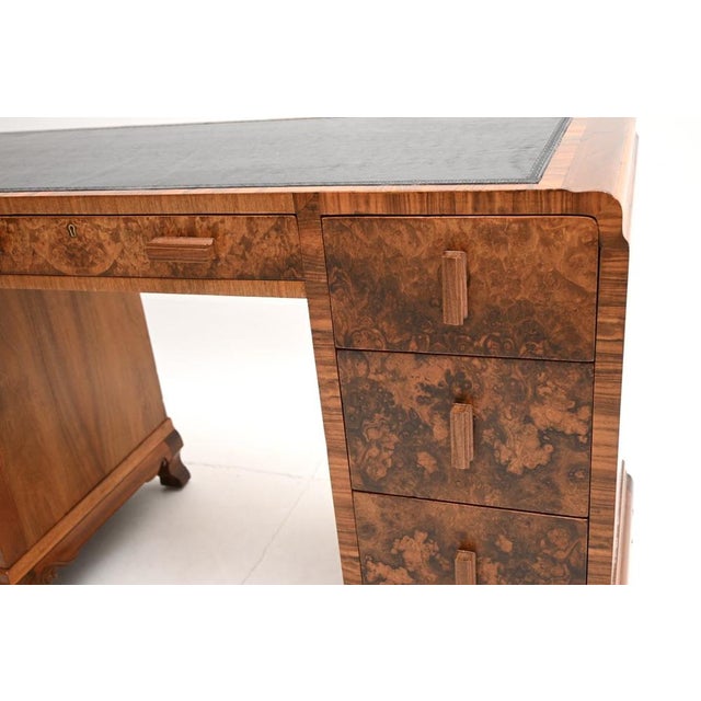 Wood Art Deco Burr Walnut Desk with Leather Top, 1930 For Sale - Image 7 of 11