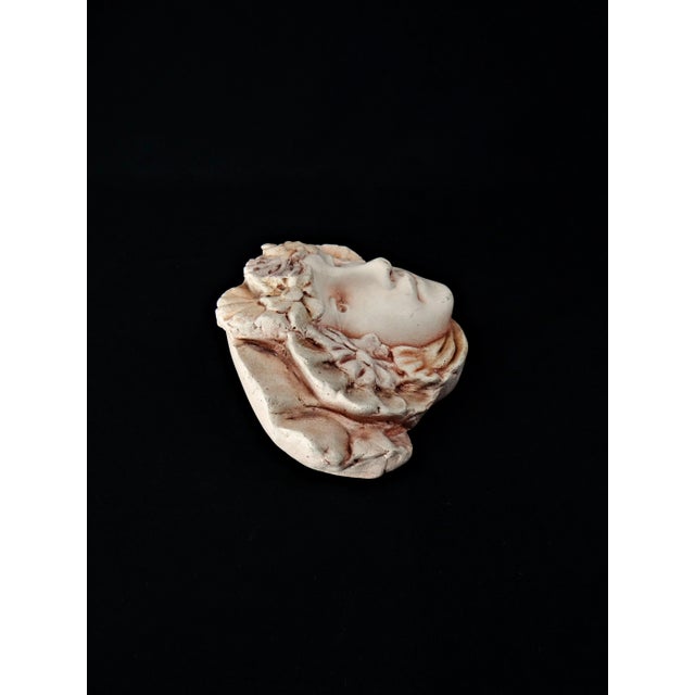 Sculpture Materials Art Nouveau Style Pink Plaster Wall Mask with Woman's Face and Flowers, 1970s For Sale - Image 7 of 12