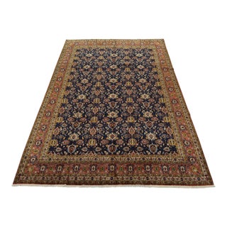 Varamin Rug 10’1” X 13’7” Blue Wool Vintage Traditional Hand-Knotted Carpet For Sale