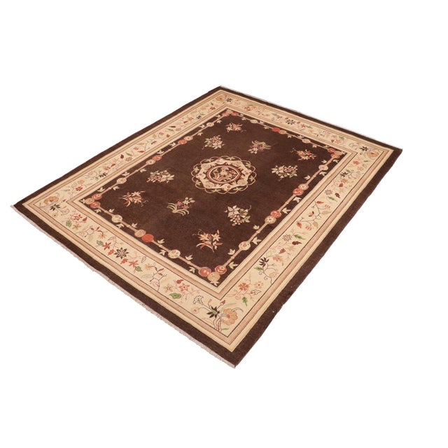 Rustic Bohemian Heriz Ziegler Brown Beige Hand-Knotted Rug - 8'4'' X 9'9'' For Sale - Image 3 of 8