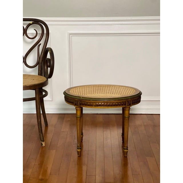 French Louis XVI Style Tabouret Stool With Cane Top and Green Painted Accents, Early 20th C. For Sale - Image 17 of 18