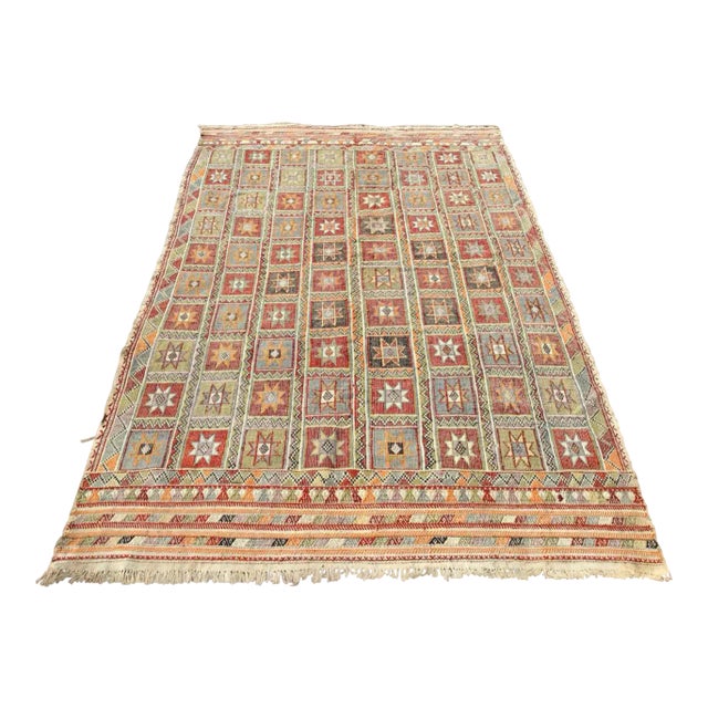 Soft Color Vintage Turkish Kilim Rug - 71" X 109" For Sale