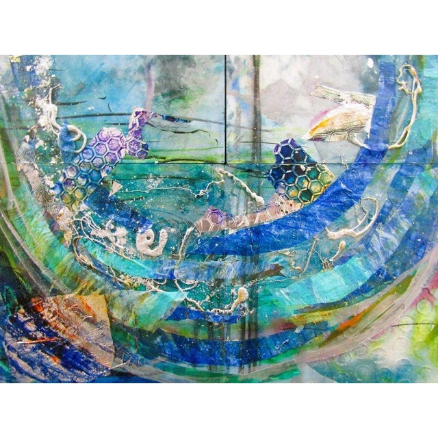 Blue Artist Mark Adler Four-Panel Circular Abstract Acrylic Painting on Canvas Framed For Sale - Image 8 of 10