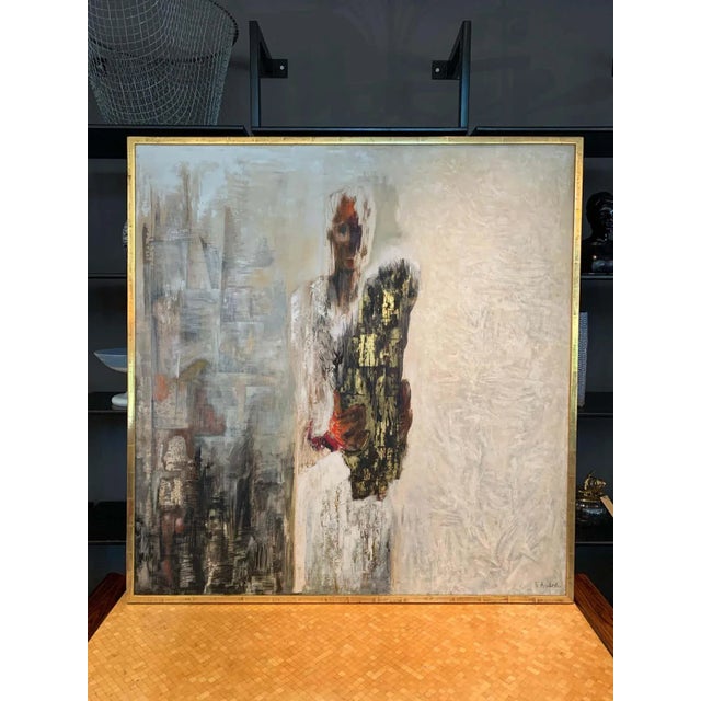 Framed vintage abstract oil on canvas figure signed lower right Fr. Andre. Gilt frame is original.