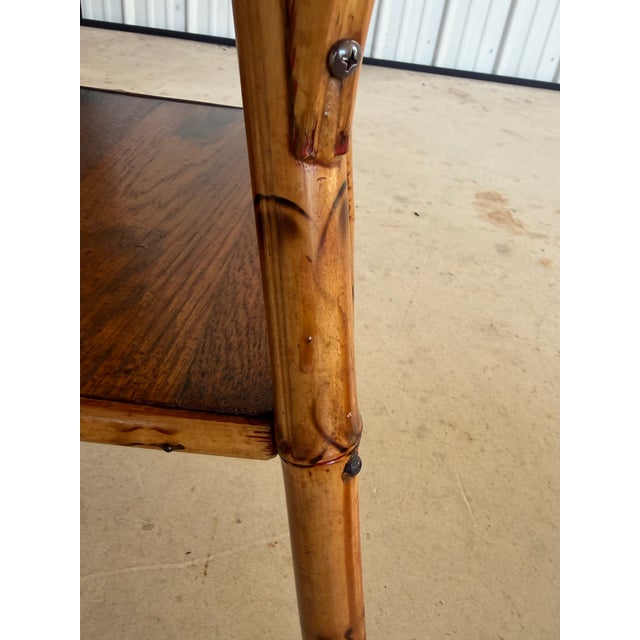 Antique Scorched Bamboo Two-Tier Side Table With Wood Shelves For Sale - Image 10 of 12