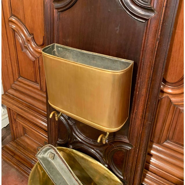 Brown 19th Century French Brass Lavabo Fountain on Carved Oak Wall Panel For Sale - Image 8 of 13