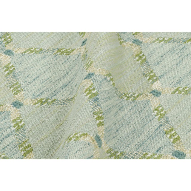 Textile Rug & Kilim’s Scandinavian Style Rug, Green and Blue Lattice Diamond Patterns For Sale - Image 7 of 8
