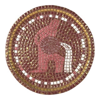 Mid Century Hand Crafted Mosaic Tile Serving Tray Aquarius Zodiac Star Sign For Sale