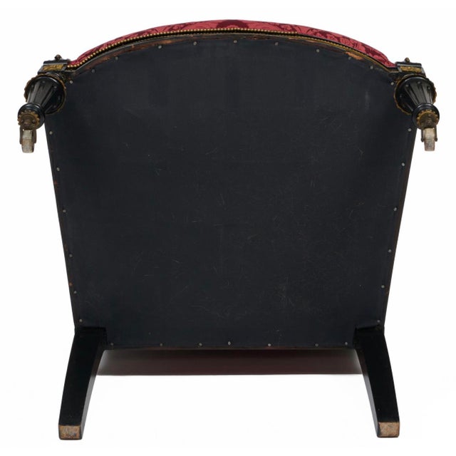 Wood Late 19th Century Victorian or Louis Philippe French Black and Red Gilt Bronze Armchair Upholstered in Red Silk Attributed to Louis Marcotte For Sale - Image 7 of 9