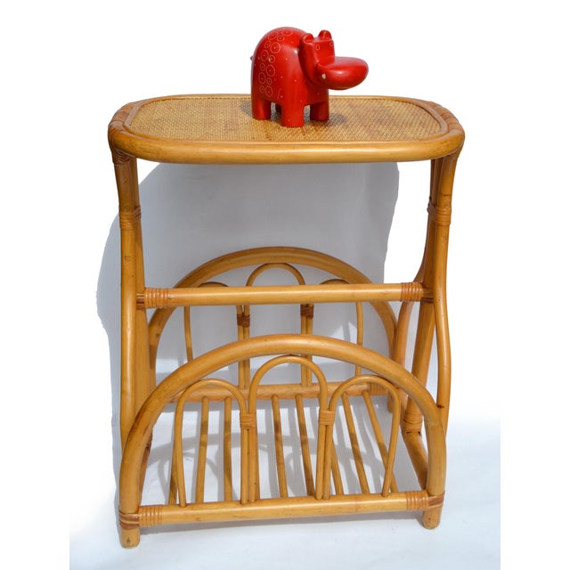 Bamboo Cane Wicker Mid-Century Modern Side Bedside End Sofa Table Magazine Stand For Sale - Image 11 of 13