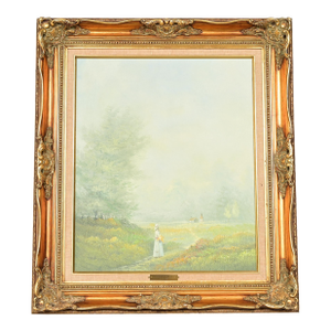 Original Artist Signed K. Kirum "Church in the Dale" Oil Painting in Carved Giltwood Frame