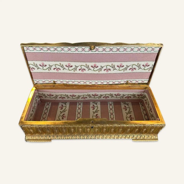 Late 19th Century Late 19th Century Victorian French Gilt Brass Box With Hand Painted Porcelain Cartouche Inset For Sale - Image 5 of 10
