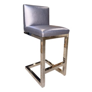 Artistic Frame Metallic Indigo Leather Counter Stool For Sale