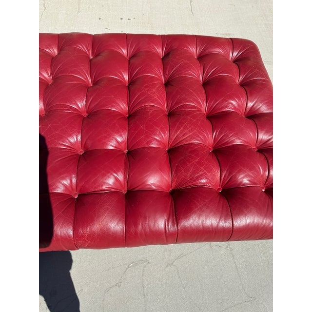Charles Stewart Large Tufted Red Leather Ottoman/Coffee Table Chairish