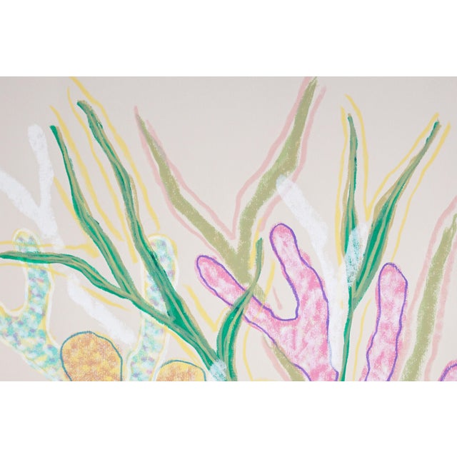 Illustration 2025, Funky Coral Textures, Pastel Tones Illustration Style Seascape, Gouache Crayon on Watercolor Paper by Romina Milano For Sale - Image 3 of 8